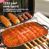 Outsunny Charcoal Barbecue Grill Folding BBQ Grill with 1232 cm2 Cooking Area, Adjustable Vent, Thermometer, Handles for Camping Picnic, Red