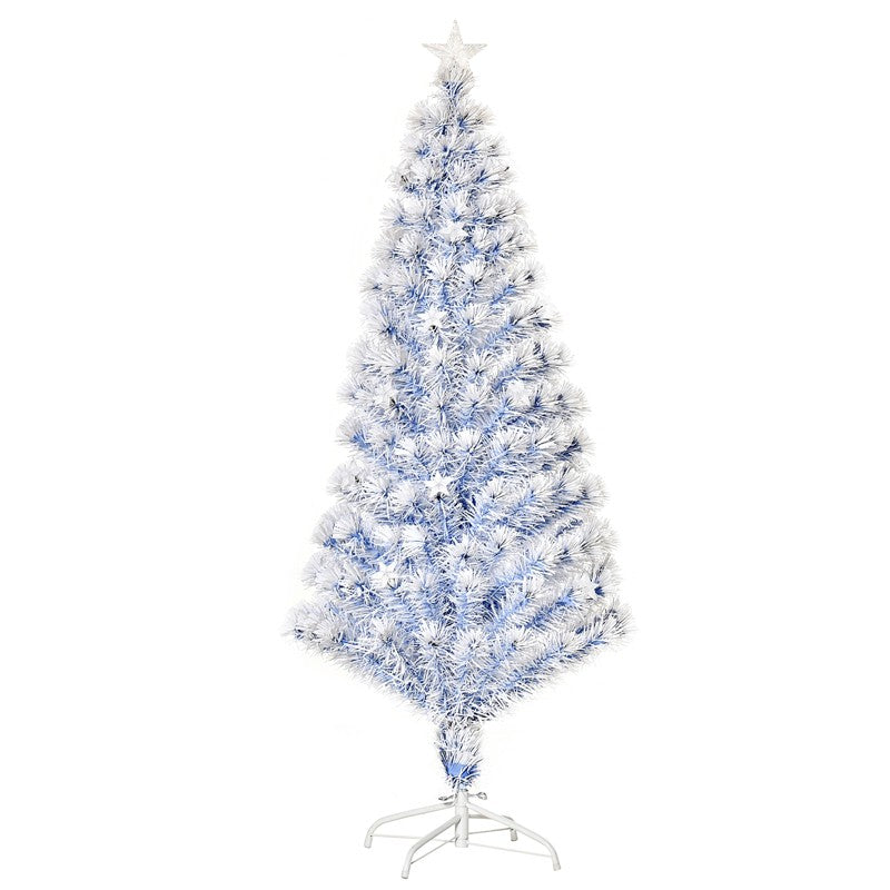 HOMCOM 5FT Artificial Fibre Optic Christmas Tree Seasonal Decoration w/ LED Lights Pre-Lit Easy Store White Blue