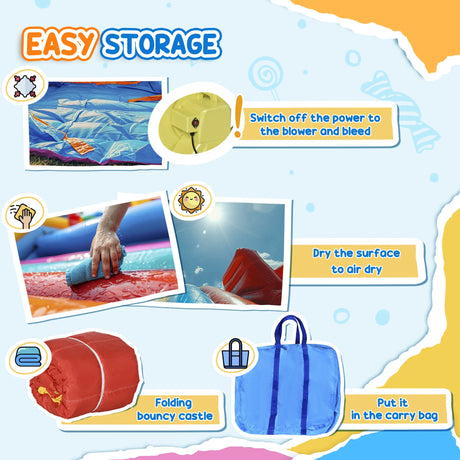 Outsunny 4-in-1 Bouncy Castle, with Slide, Trampoline, Climbing Wall, Blower, Multicoloured