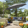Outsunny 3(m) Cantilever Parasol 360 Rotation Roma Umbrella Hanging Sun Shade with Aluminium Frame, Tilt Crank, 8 Ribs and Cross Base, Dark Grey