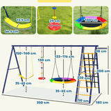 AIYAPLAY 6 in 1 Metal Kids Swing Set with 3 Swings, Climbing Ladder & Net, Basketball Hoop, for Ages 3-8