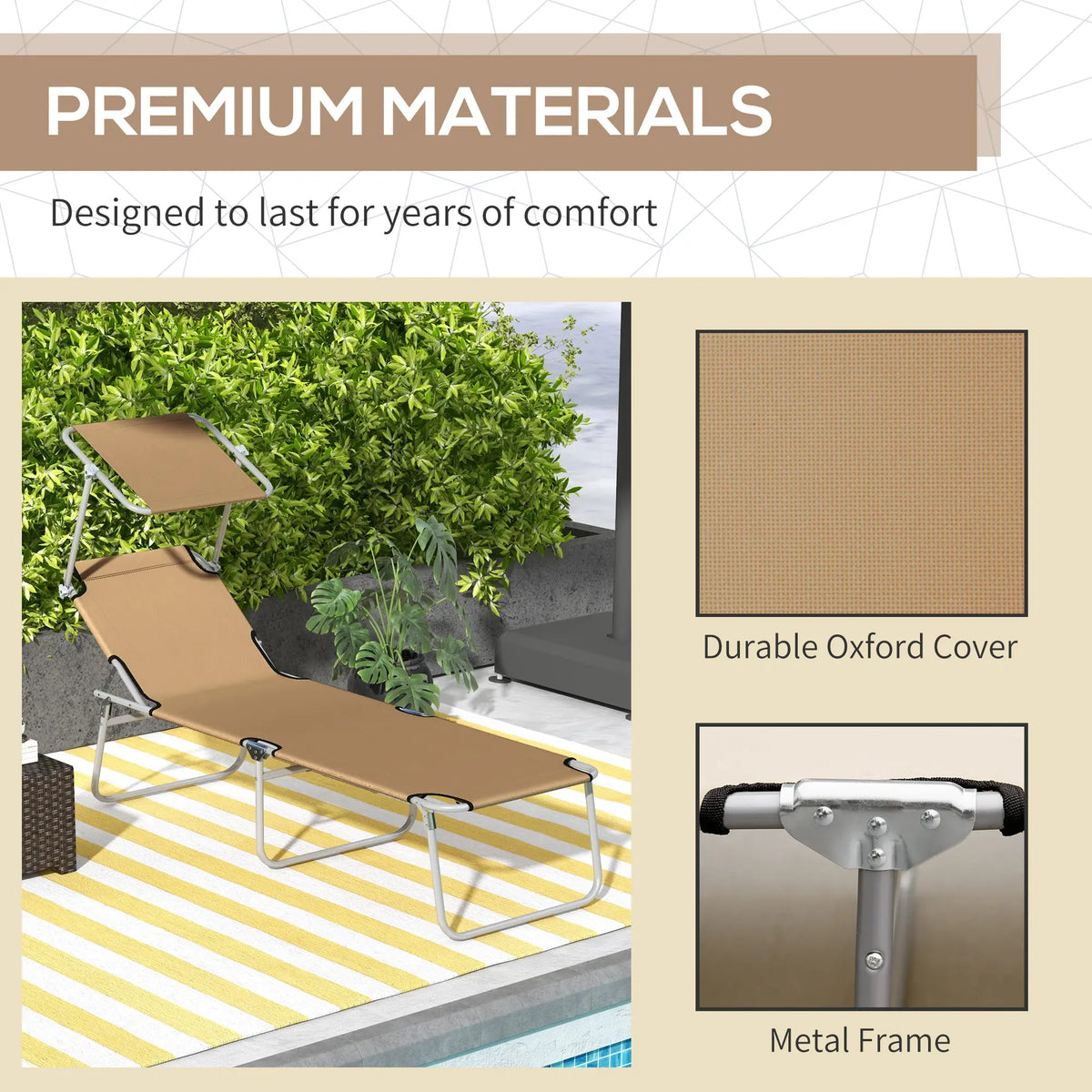 Outsunny Sun Lounger, with Adjustable Face Canopy - Brown