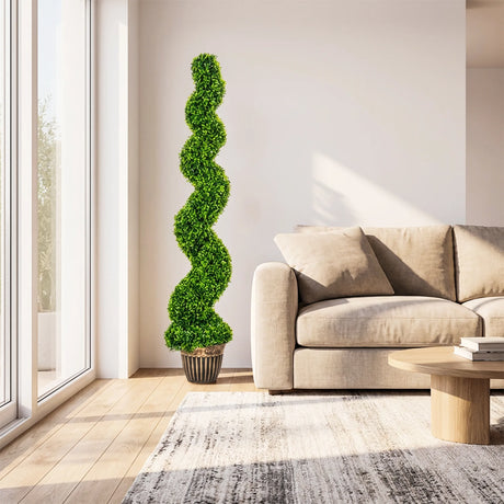 HOMCOM Set of 2 Artificial Plants, Topiary Spiral Boxwood Trees with Pot, for Home Indoor Outdoor Decor, 150cm