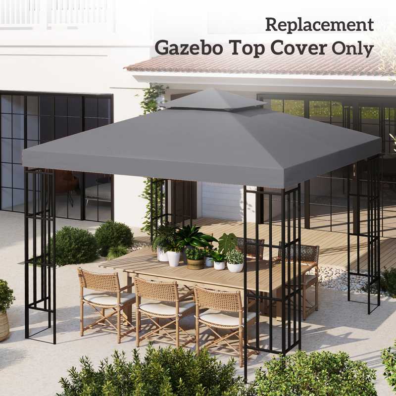 Outsunny 3(m) Gazebo Top Cover Double Tier Canopy Replacement Pavilion Roof Deep Grey