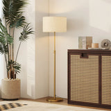 HOMCOM Floor Lamp with Remote, Height Adjustable Standing Lamp with Linen Shade, Dimmable with 3000K-6000K Adjustable Colour Temperatures, Foot Switch for Living Room Bedroom Office, Gold Tone