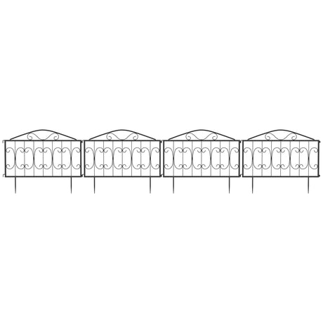 Outsunny Decorative Garden Fencing, 8PCs Outdoor Picket Fence Panels, Rustproof Metal Wire Landscape Flower Bed Border Edging Animal Barrier, Black