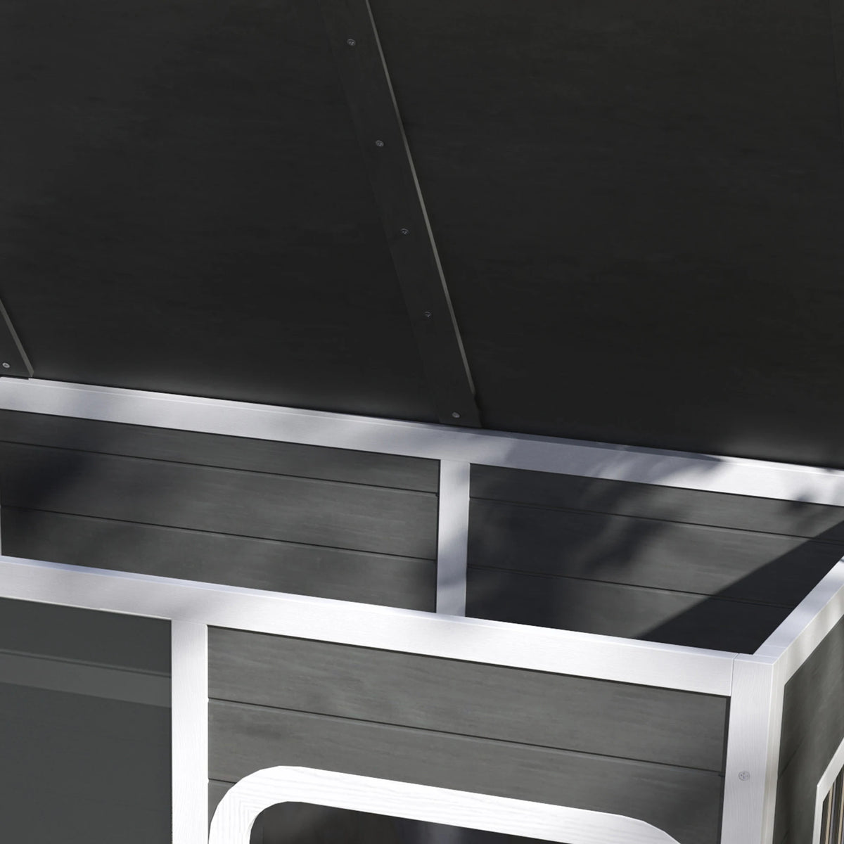 PawHut Wooden Outdoor Dog House, with Asphalt Openable Top, Removable Floor, Clear Front Panel, Curtain, 103 x 77 x 83cm