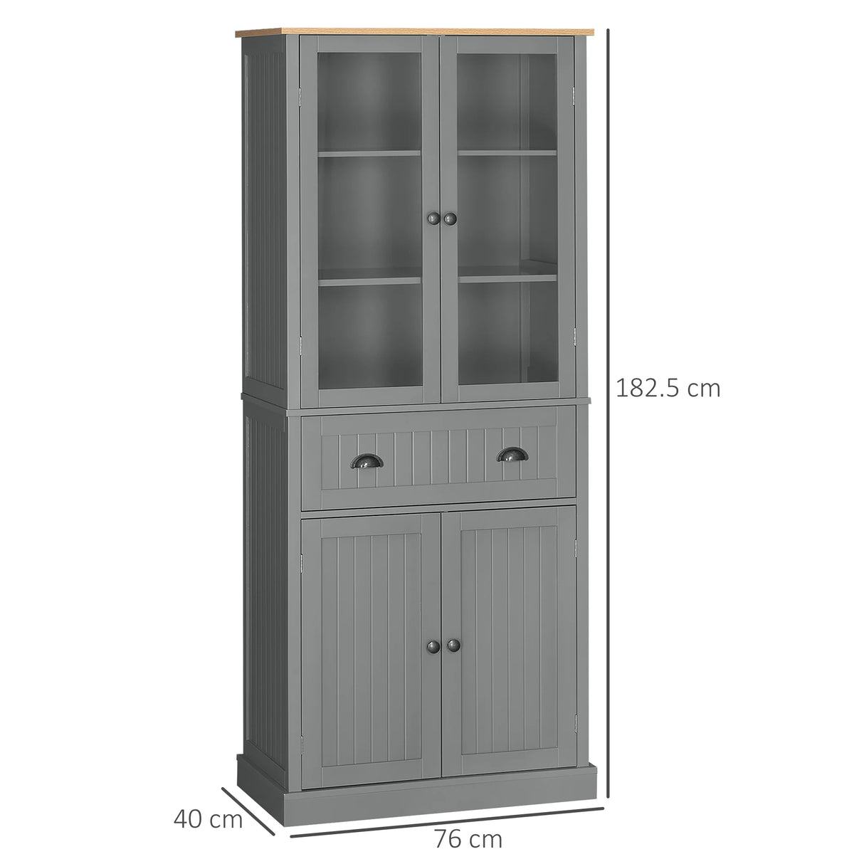 HOMCOM 180cm Tall Kitchen Pantry Cupboard, Freestanding Storage Cabinet with 5 Tier, Adjustable Shelves,  Drawer, Grey