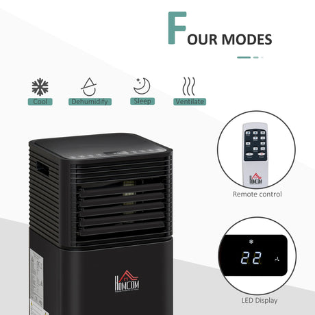 HOMCOM 5000 BTU 4-In-1 Portable Air Conditioner Unit Cooling Dehumidifying Ventilating  for Room up to 18m2, with Fan, Remote, 24H Timer, Window Mount Kit, R290, A Energy Efficiency