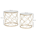 HOMCOM Nesting Tables Set of 2, Modern Stacking Side End Table with Tempered Glass Top, Metal Frame for Living Room Bedroom Office, Gold Tone