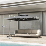 Outsunny 3(m) Garden Cantilever Parasol with Solar LED Lights, Cross Base, 360 Rotation, Crank Handle and Tilt, Grey