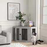 PawHut Dog Crate Furniture Side Table, with Cushion, 122 x 61 x 71cm - Grey