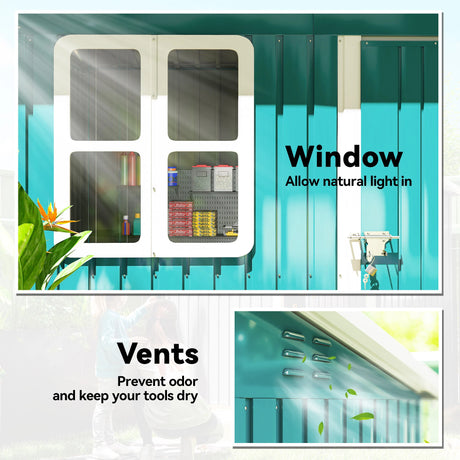 Outsunny 7 x 4ft Galvanised Steel Garden Shed, with Lock and Gloves - Green