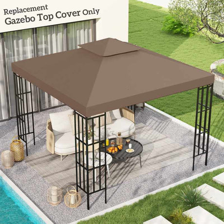 Outsunny 3x3 m Double-Tier Canopy Top Replacement-Coffee