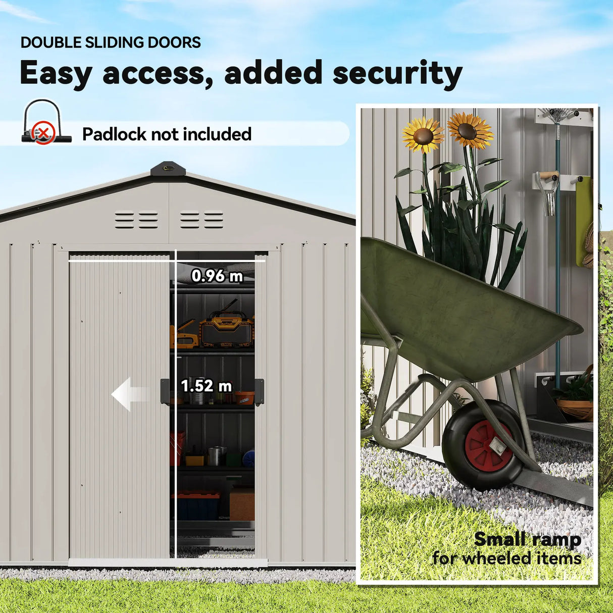 Outsunny Garden Storage Shed, Metal Outdoor Storage Shed House with Foundation Kit, Ventilation, Doors, 9 x 6FT, Grey