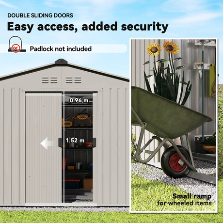 Outsunny Garden Storage Shed, Metal Outdoor Storage Shed House with Foundation Kit, Ventilation, Doors, 9 x 6FT, Grey