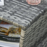 Outsunny Outdoor Patio Rattan Wicker Coffee Table Bistro Side Table w/ Umbrella Hole and Storage Space, Grey