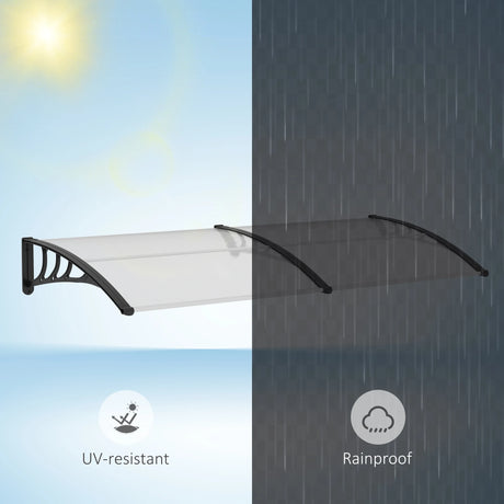 Outsunny Front Door Canopy Outdoor Awning Aluminium Rigid Plastic Polycarbonate Rain Shelter UV Water Rain Resistant 75 x 195 cm White
