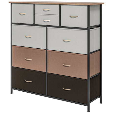 HOMCOM Bedroom Chest of Drawers, 10 Drawer Dresser with Foldable Fabric Drawers and Steel Frame, Multicolour