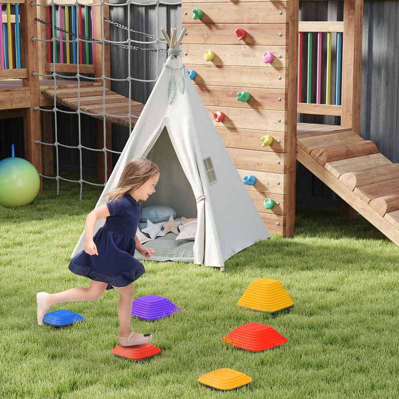 AIYAPLAY Balance Stepping Stones for Kids, 6-Piece Non-Slip Stackable River Stones, Obstacle Courses for Balance and Motor Skills