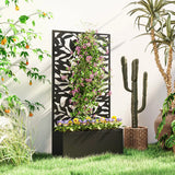 Outsunny Metal Garden Bed with Trellis, Wall Mounted or Freestanding Raised Planter with Privacy Panel, Black