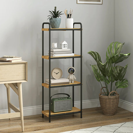 HOMCOM 4-Tier Bamboo Bathroom Storage Shelf, Freestanding Narrow Shelving Unit with Slatted Shelves for Kitchen Bathroom Living Room, 41.5 x 21.5 x 106 cm, Natural and Black