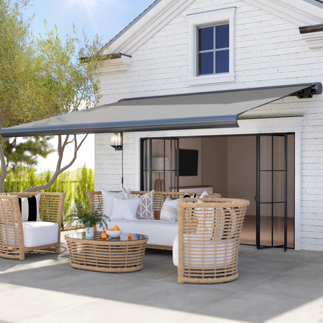 Outsunny 3.5 x 3 m Electric Awning with Remote Controller, Aluminium Frame DIY Retractable Awning, UV50+ Sun Shade Canopy for Garden Patio Deck Door Window, Light Grey