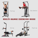 HOMCOM Pull Up Station with Adjustable Weight Bench, Dip Station and Barbell Rack, Multi-Function Power Tower Free Standing Pull Up Bar for Home Gym