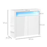 HOMCOM LED Storage Cabinet, Cupboard with High Gloss Front and RGB Lighting, Modern Sideboard for Entryway, Dining Area, Living Room, White