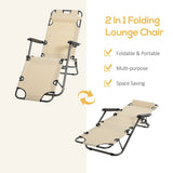 Outsunny 2 Pieces 2 in 1 Sun Lounger Folding Reclining Chair Garden Outdoor Camping Adjustable Back with Pillow, Beige