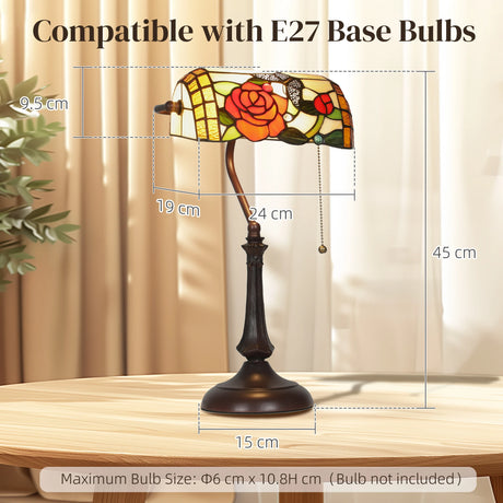HOMCOM Tiffany-Style Rose and Butterfly Table Lamp - Multi
