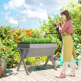 Outsunny Wooden Raised Garden Bed with Bed Liner, Elevated Planter Box with Legs, Light Grey