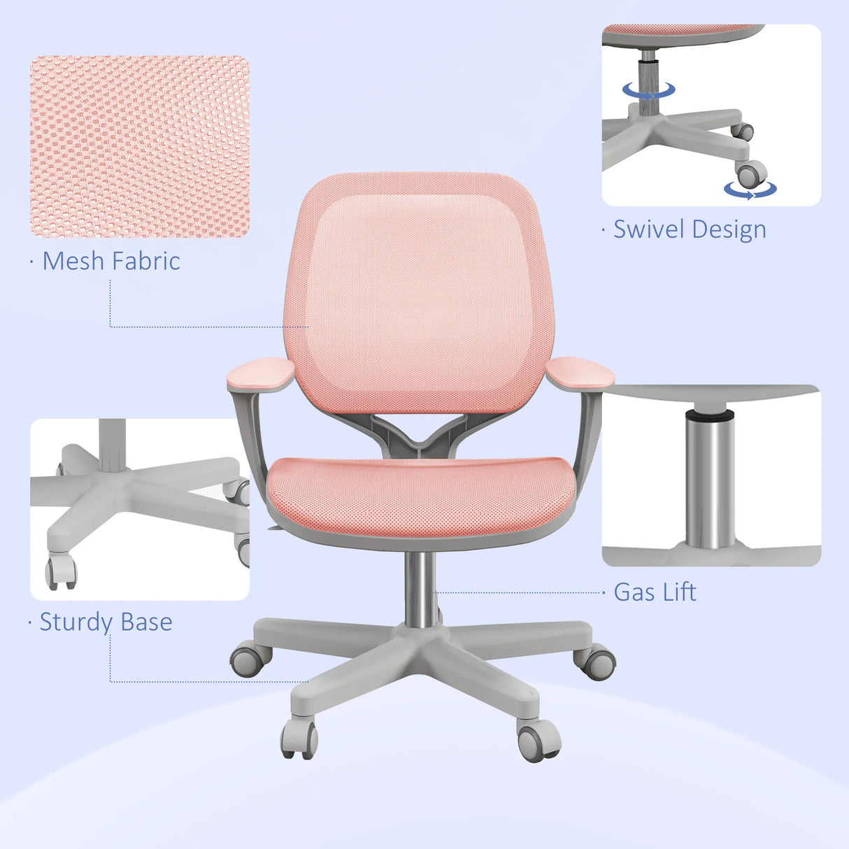 Vinsetto 44-56cm Mesh Back Office Chair - Pink