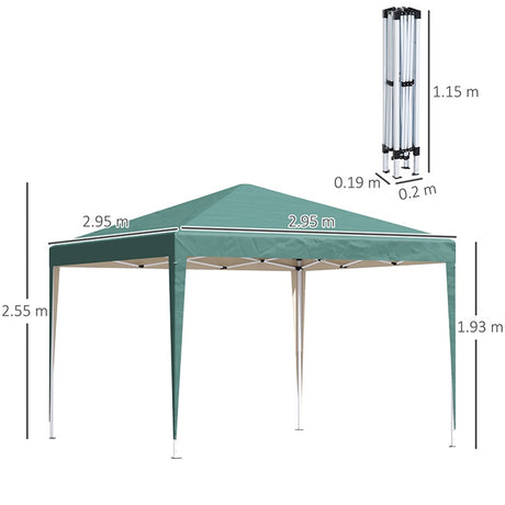 Outsunny 3 x 3M Garden Pop Up Gazebo Height Adjustable Marquee Party Tent Wedding Canopy with Carrying Bag, Green