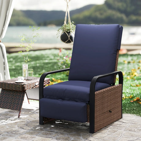 Outsunny 140 Reclining Rattan Armchair - Brown/Blue