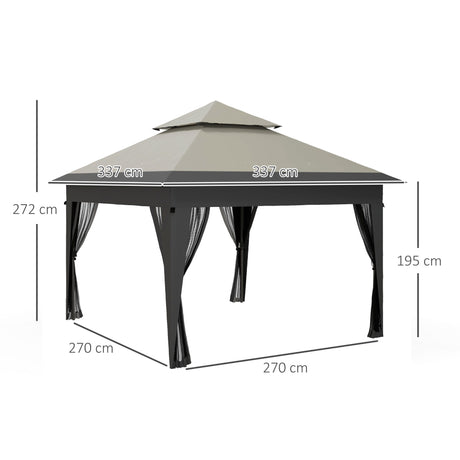 Outsunny 3 x 3(m) Pop Up Gazebo with Mosquito Netting, 1 Person Easy up Marquee Party Tent with 1-Button Push, Double Roof, Carry Bag, Sandbags, Height Adjustable Instant Shelter, Grey
