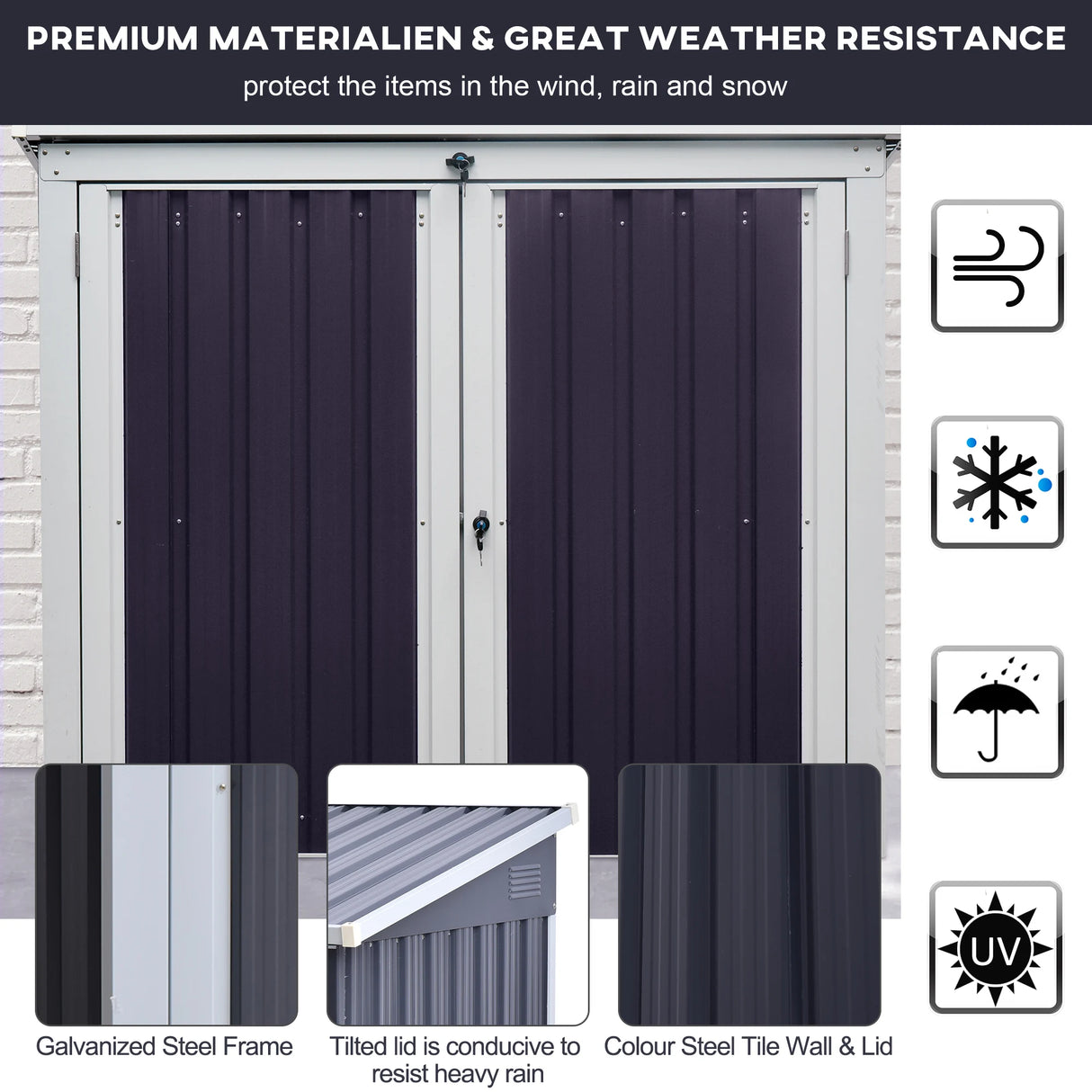 Outsunny 3.2 x 5.1ft Corrugated Steel Two-Bin Storage Shelter - Black