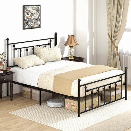 Full/Queen/Twin Size Heavy-duty Metal Bed Frame with Headboard-Queen Size