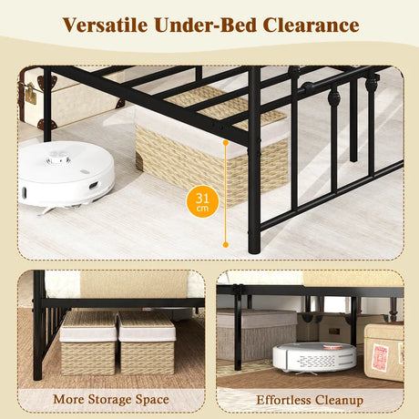 Full/Queen/Twin Size Heavy-duty Metal Bed Frame with Headboard-Queen Size
