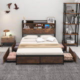 Queen/King Size Bed Frame with Bookcase Headboard and 4 Storage Drawers-Queen size