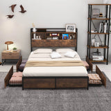 Queen/King Size Bed Frame with Bookcase Headboard and 4 Storage Drawers-Queen size
