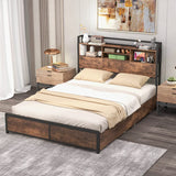 Queen/King Size Bed Frame with Bookcase Headboard and 4 Storage Drawers-Queen size
