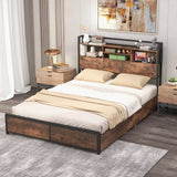 Queen/King Size Bed Frame with Bookcase Headboard and 4 Storage Drawers-Queen size
