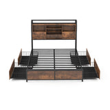 Queen/King Size Bed Frame with Bookcase Headboard and 4 Storage Drawers-Queen size