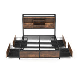 Queen/King Size Bed Frame with Bookcase Headboard and 4 Storage Drawers-Queen size