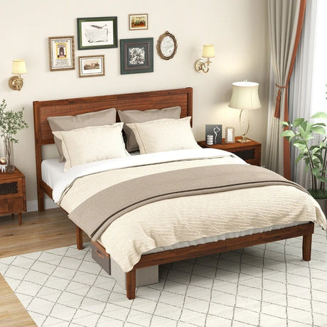 Single/King Size Bed Frame with Headboard and Slats Support-Queen size