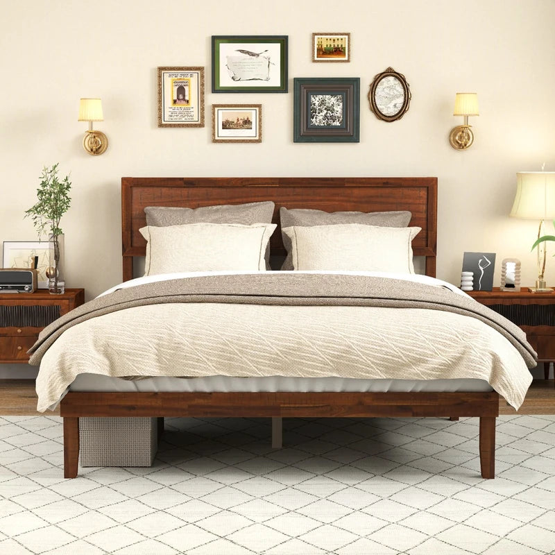 Single/King Size Bed Frame with Headboard and Slats Support-Queen size