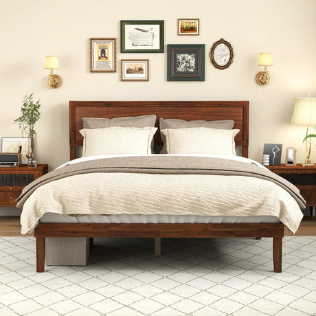 Single/King Size Bed Frame with Headboard and Slats Support-Queen size
