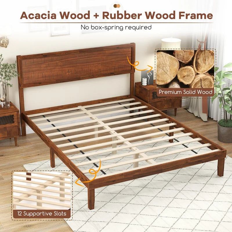 Single/King Size Bed Frame with Headboard and Slats Support-Queen size