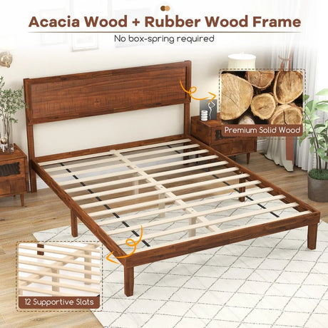 Single/King Size Bed Frame with Headboard and Slats Support-Queen size